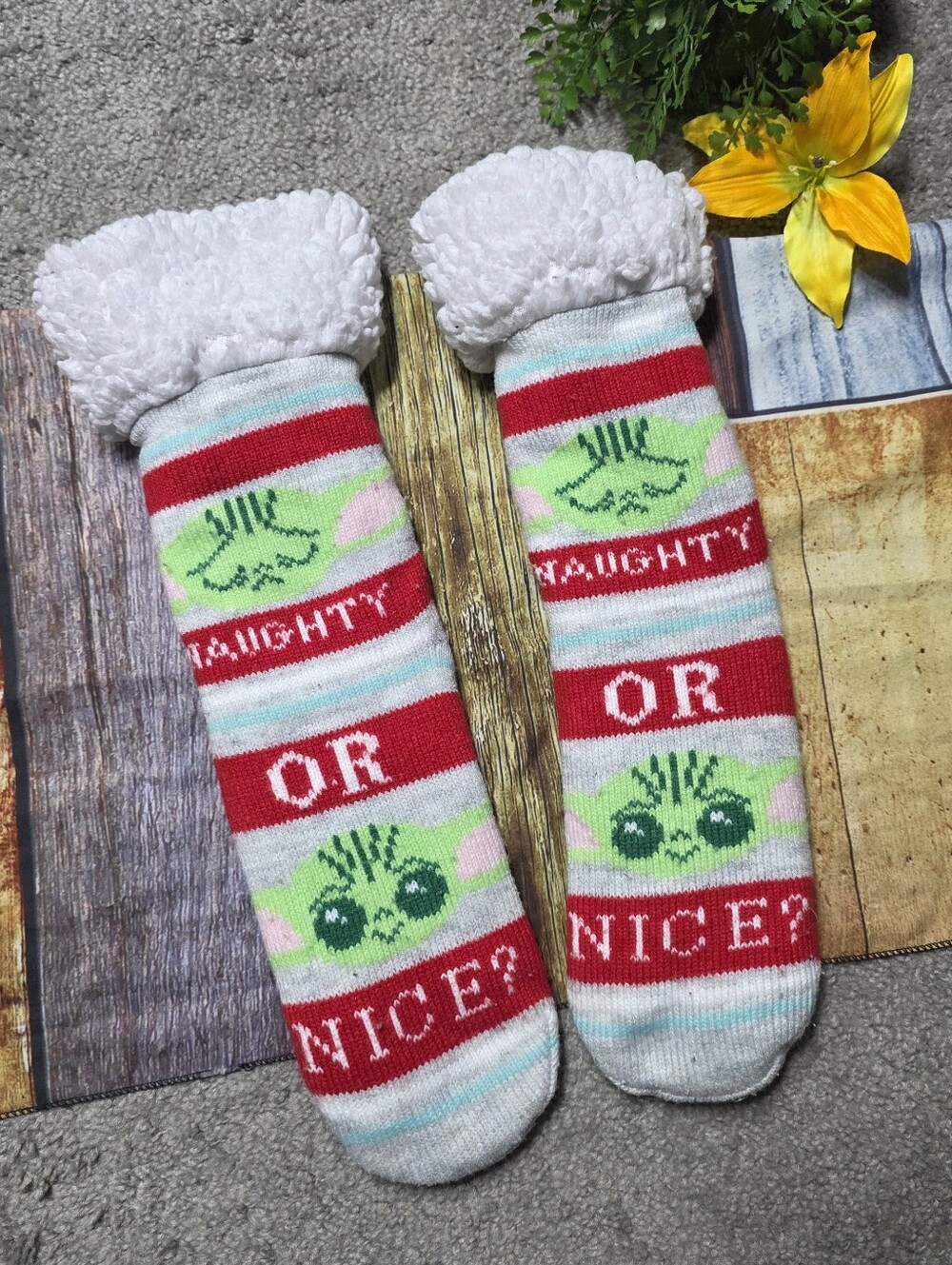 Baby Yoda Fuzzy Sleep Socks Christmas Holiday Warm Cozy Cute For Winter